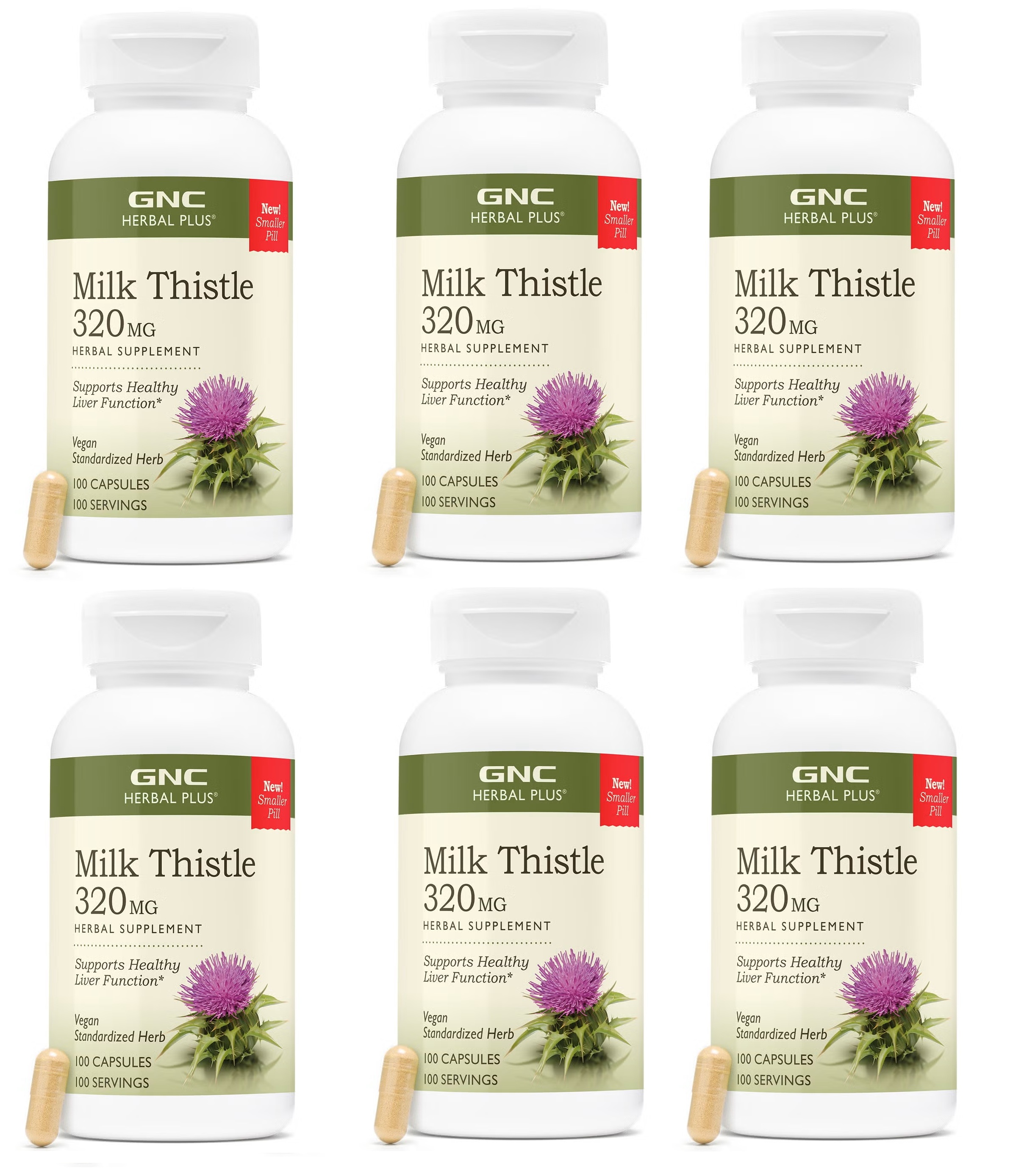 GNC Herbal Plus Milk Thistle, Vegetarian Capsules 100 ea x 6